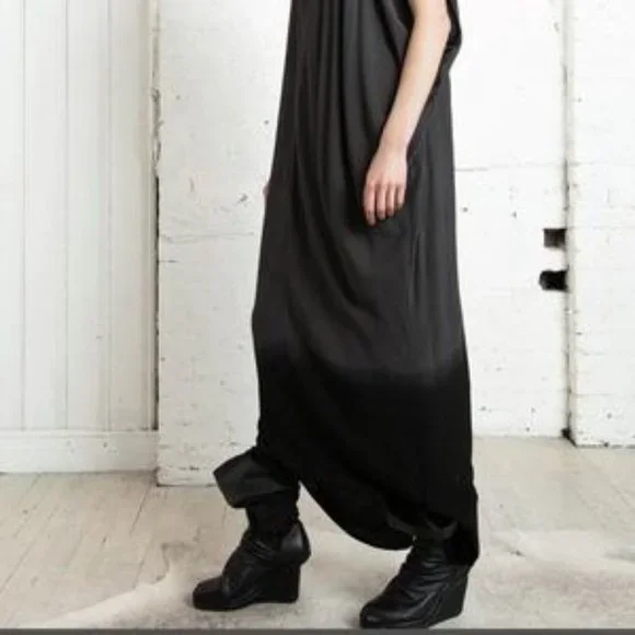 Nicholas K Ballan Maxi Dress (Olive-Black Dip Dye) Size XS Leather Trim - Picture 7 of 13